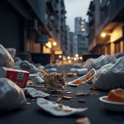 موش بین زباله ها